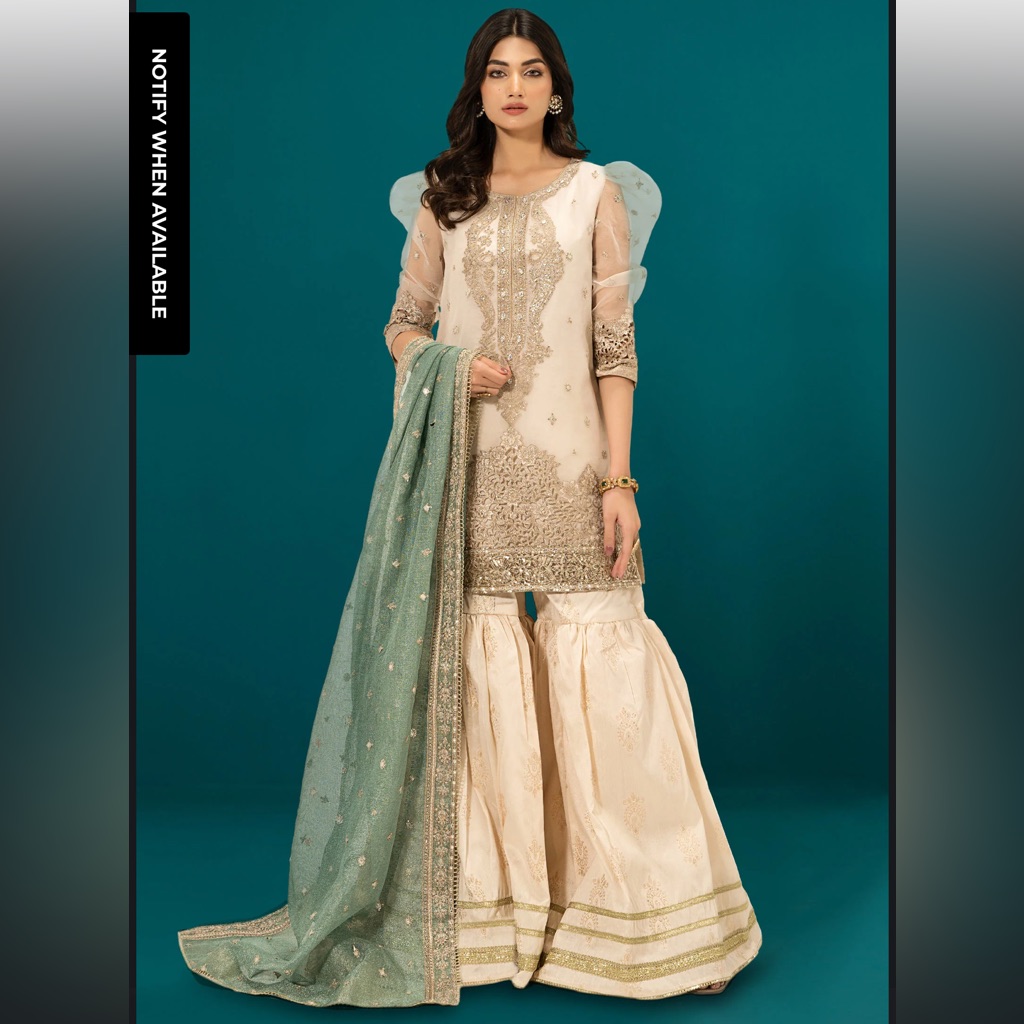 Maria.B. 3pc Off White/Ivory Ghararah/Pakistani/Desi/Wedding/Party